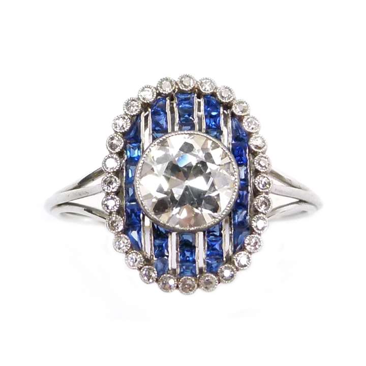 Early 20th century diamond and sapphire cluster ring